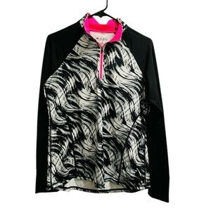 Ideology Black & White Swirl Long-Sleeve Quarter Zip with Pink Trim